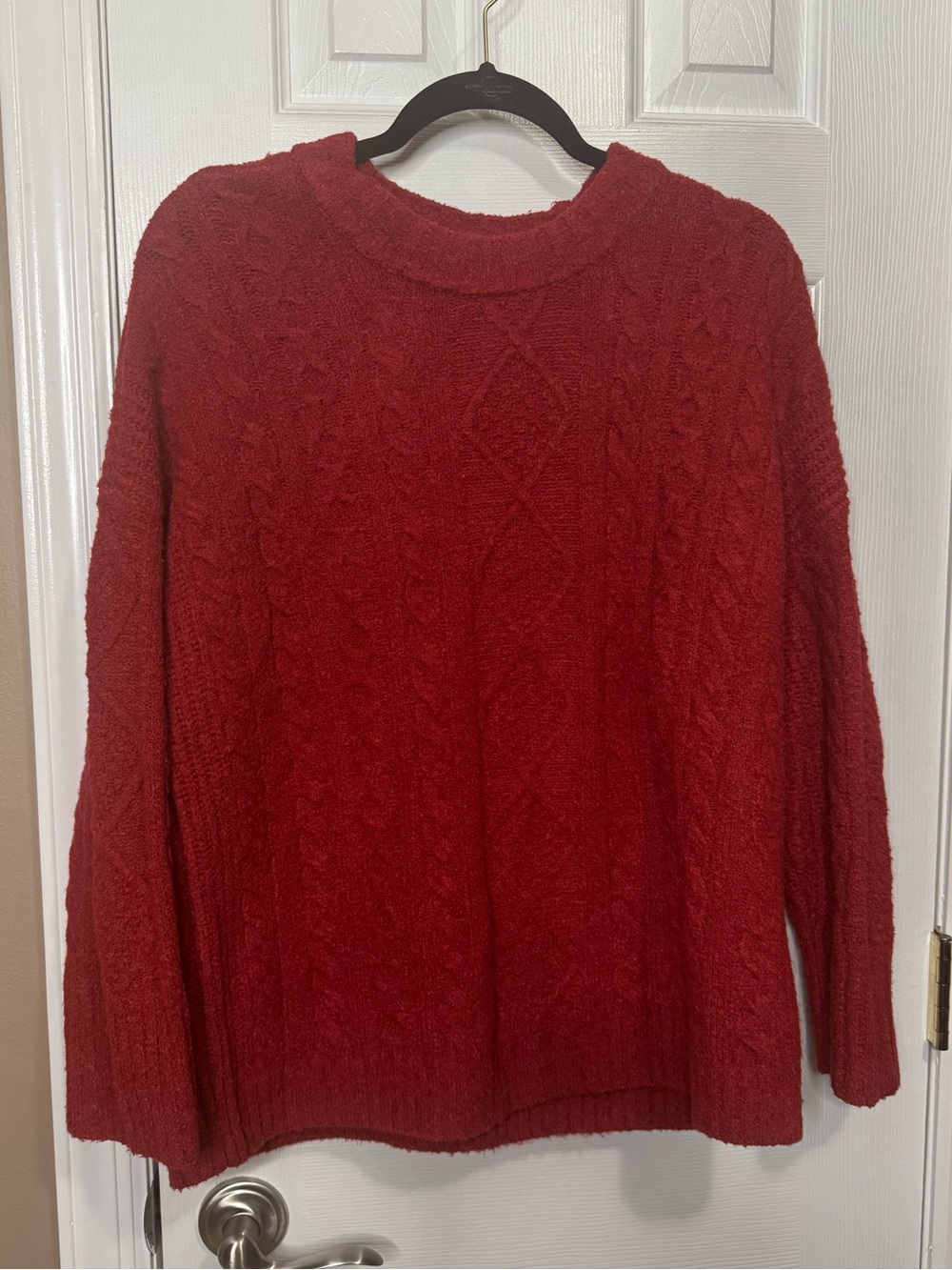 Abercrombie & Fitch Red Cable-Knit Crew Sweater